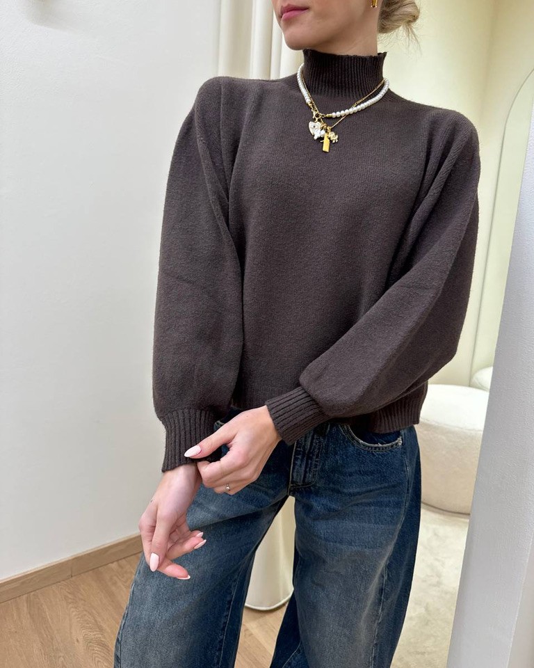 Maglia over collo alto fango HaveOne Shop Online Maglia over collo alto fango HaveOne