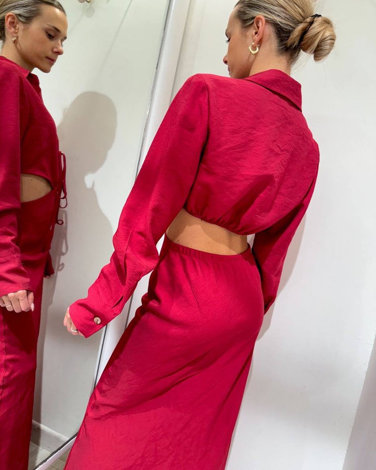 Vestito camicia lungo rosso HaveOne Shop Online Vestito camicia lungo rosso HaveOne