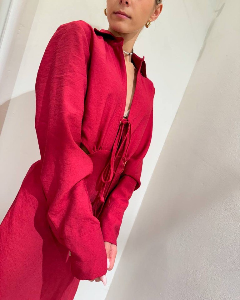 Vestito camicia lungo rosso HaveOne Shop Online Vestito camicia lungo rosso HaveOne
