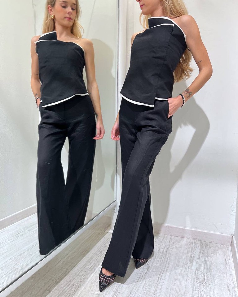 Pantalone dritto in lino nero Souvenir Shop Online Pantalone dritto in lino nero Souvenir