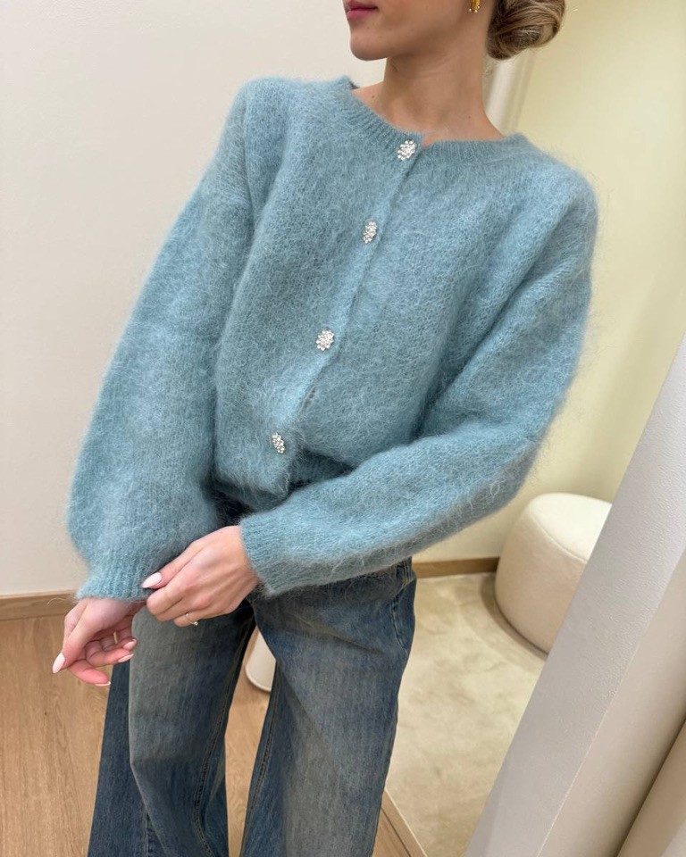 Cardigan in mohair bottoni gioiello salvia Vicolo Shop Online Cardigan in mohair bottoni gioiello salvia Vicolo