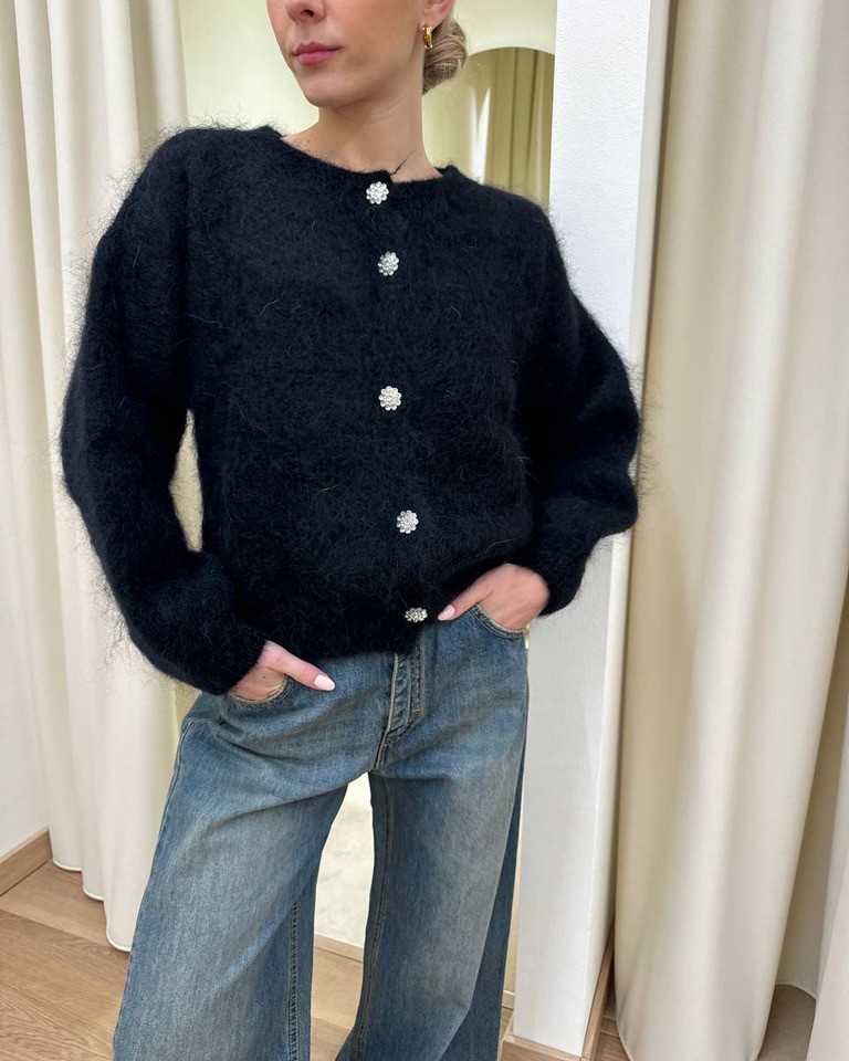Cardigan in mohair bottoni gioiello nero Vicolo Shop Online Cardigan in mohair bottoni gioiello nero Vicolo
