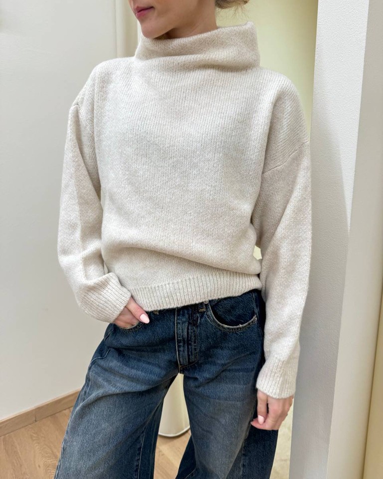 Maglia collo cratere panna melange HaveOne Shop Online Maglia collo cratere panna melange HaveOne