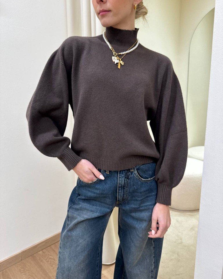 Maglia over collo alto fango HaveOne Shop Online Maglia over collo alto fango HaveOne