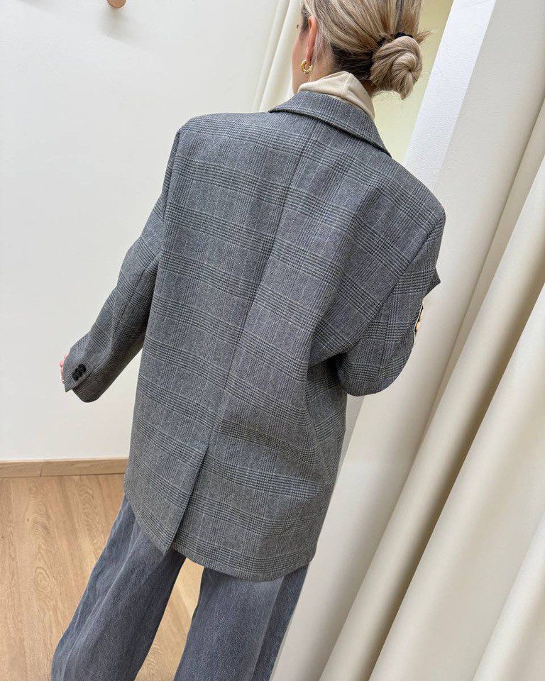 Blazer oversize check grigio con patch Vicolo Shop Online Blazer oversize check grigio con patch Vicolo