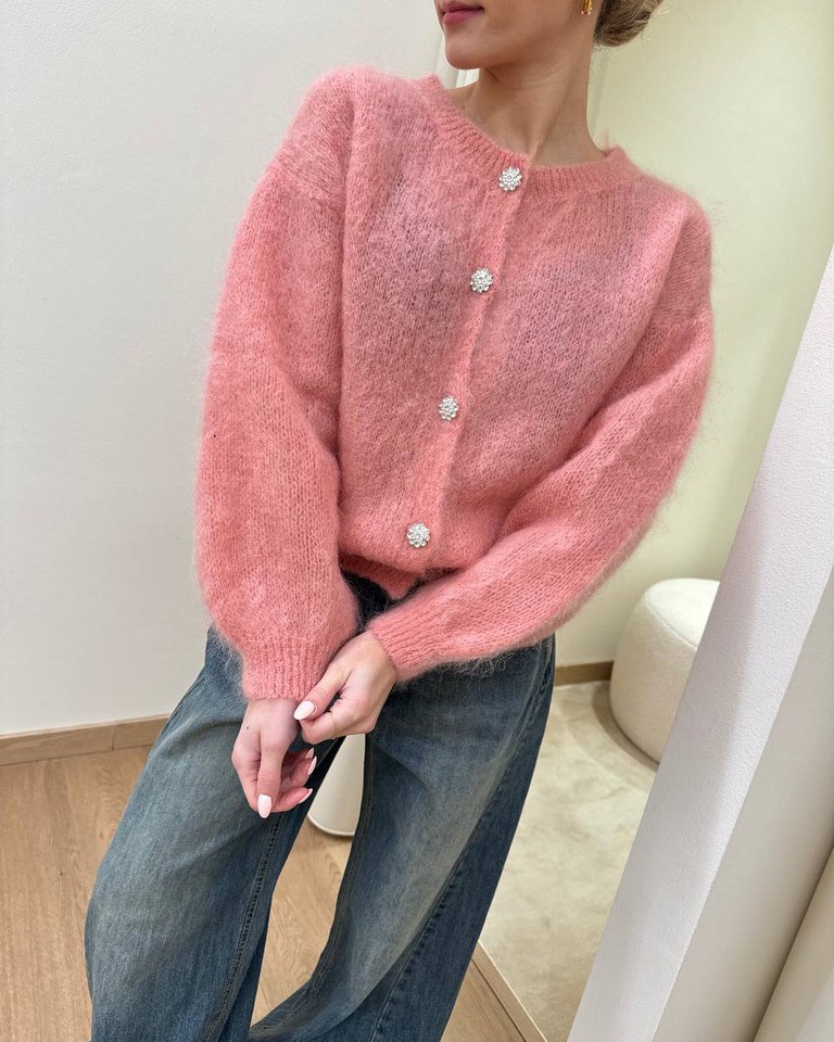 Cardigan in mohair bottoni gioiello pesca Vicolo Shop Online Cardigan in mohair bottoni gioiello pesca Vicolo