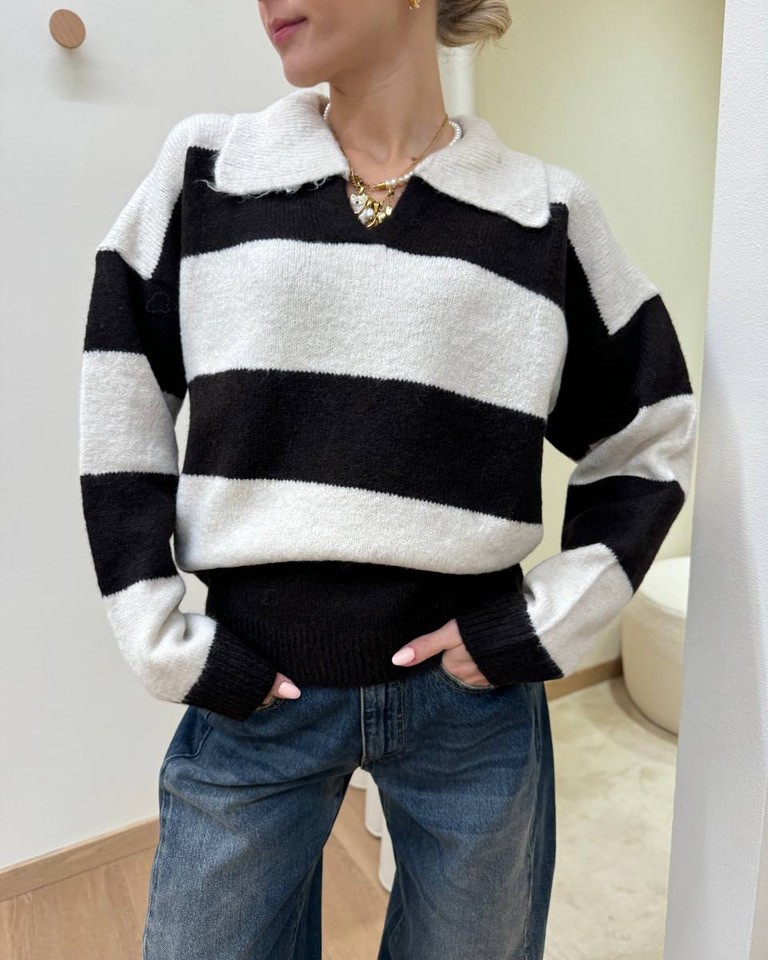 Maglione polo righe panna e moro HaveOne Shop Online Maglione polo righe panna e moro HaveOne