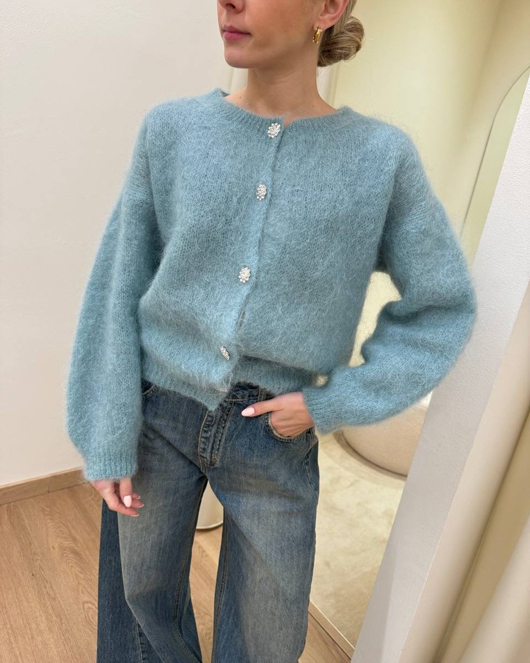 Cardigan in mohair bottoni gioiello salvia Vicolo Shop Online Cardigan in mohair bottoni gioiello salvia Vicolo