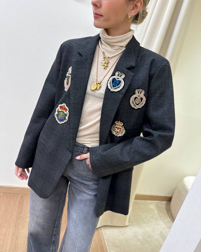 Blazer oversize antracite con patch Vicolo Shop Online Blazer oversize antracite con patch Vicolo