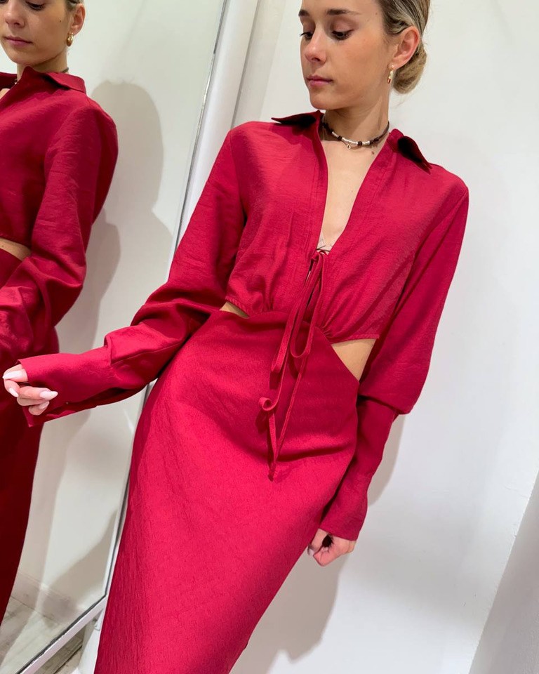 Vestito camicia lungo rosso HaveOne Shop Online Vestito camicia lungo rosso HaveOne
