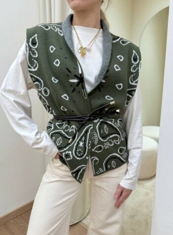 Shop Online Gilet fantasia jacquard verde militare e cinturino Kontatto