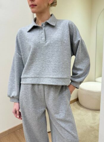Shop Online Felpa crop modello polo grigio melange HaveOne