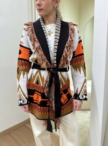 Shop Online Cardigan jacquard frange moro e arancio Vicolo