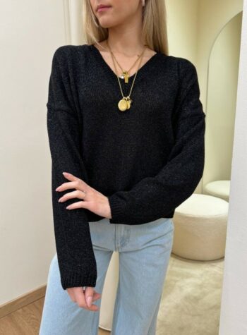 Shop Online Maglione nero scollo a V lurex Kontatto