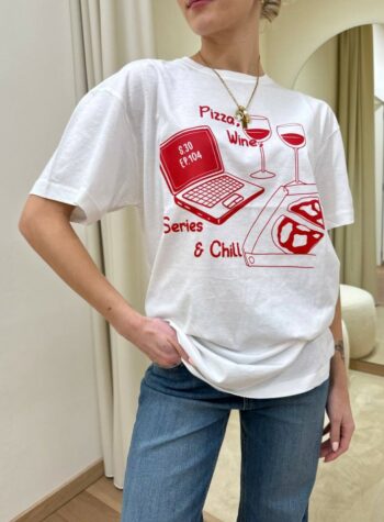 Shop Online T-shirt bianca "Pizza, Wine, Series & Chill" Susy Mix