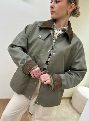 Shop Online Trench corto verde militare collo velluto HaveOne