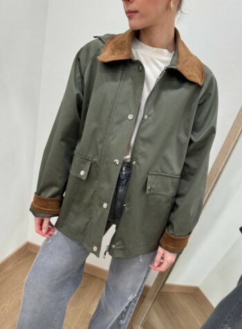 Shop Online Trench corto verde militare collo velluto HaveOne