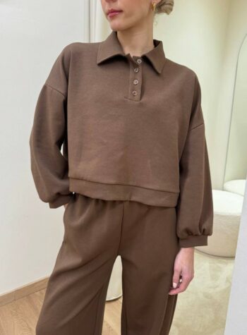 Shop Online Felpa crop modello polo cioccolato HaveOne