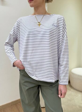 Shop Online Maglia a righe bianca e lilla ricamo Susy Mix