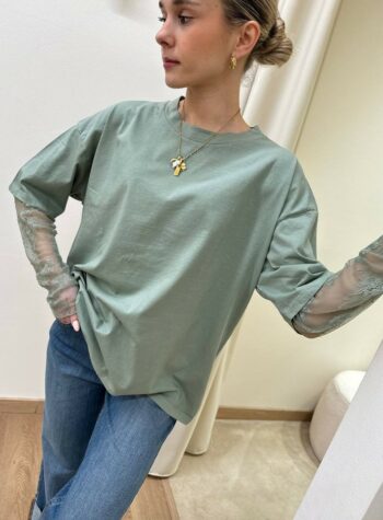 Shop Online T-shirt maniche pizzo verde salvia Susy Mix