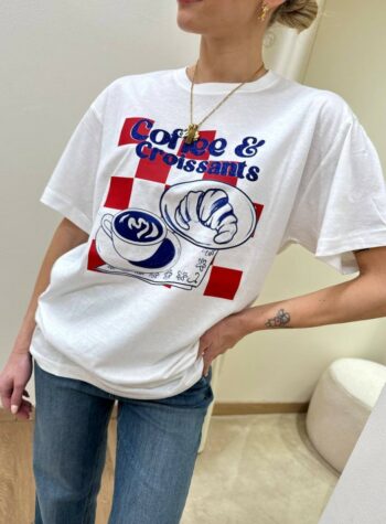 Shop Online T-shirt bianca "Coffee & Croissant" Susy Mix