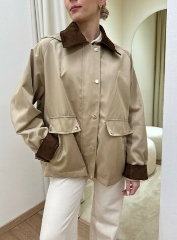 Shop Online Trench corto cammello collo velluto HaveOne