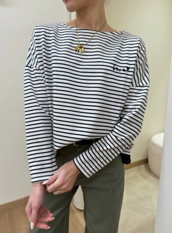 Shop Online Maglia a righe bianca e nera ricamo Susy Mix