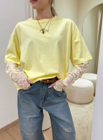 Shop Online T-shirt maniche pizzo gialla Vicolo