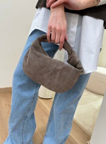 Shop Online Borsa in camoscio tortora con nodo