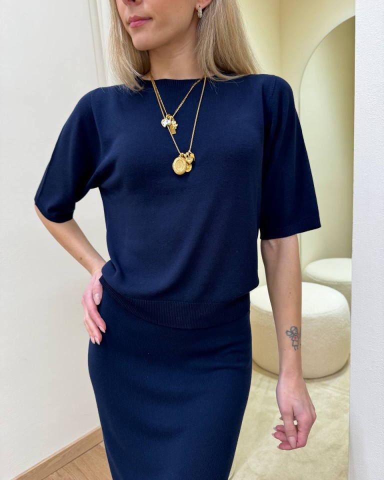 Maglia girocollo manica corta blu Kontatto Shop Online Maglia girocollo manica corta blu Kontatto