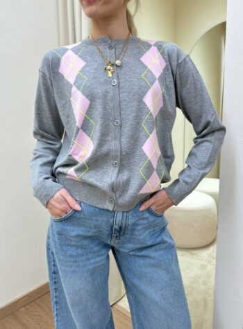 Shop Online Cardigan rombi grigio e rosa Vicolo