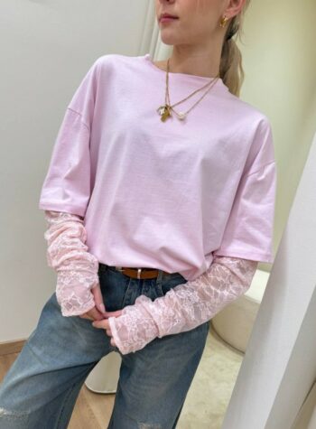 Shop Online T-shirt maniche pizzo rosa pastello Vicolo