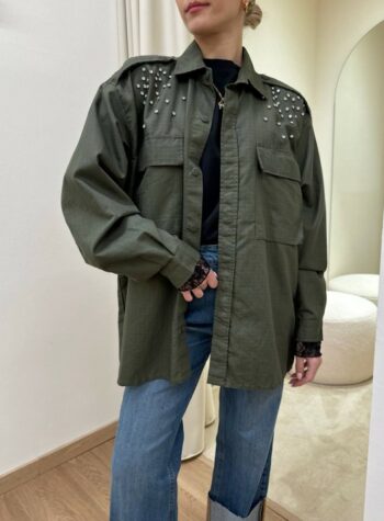 Shop Online Camicia verde militare stampa e cabochon Susy Mix