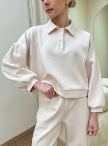 Shop Online Felpa crop modello polo panna HaveOne