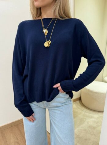 Shop Online Maglia scatoletta spacco dietro blu Kontatto