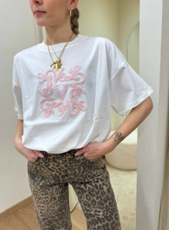 Shop Online T-shirt bianca ricamo monogram rosa Vicolo