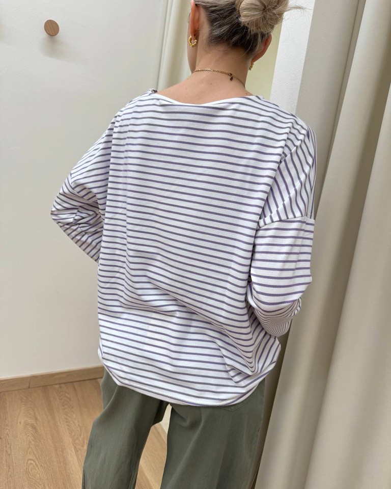 Maglia a righe bianca e lilla ricamo Susy Mix Shop Online Maglia a righe bianca e lilla ricamo Susy Mix