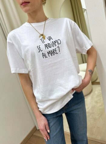 Shop Online T-shirt bianca "Ti va se andiamo al mare?" Susy Mix