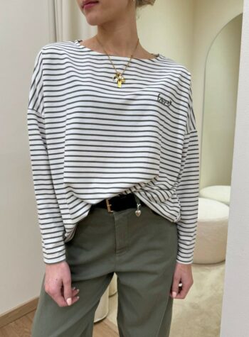 Shop Online Maglia a righe bianca e verde ricamo Susy Mix