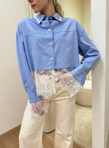 Shop Online Camicia indaco con pizzo bianco Vicolo