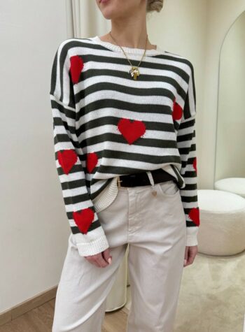Shop Online Maglione panna e verde cuori rossi Susy Mix