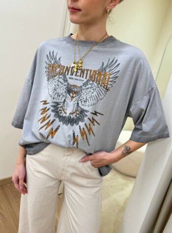 Shop Online T-shirt oversize grigia stampa aquila HaveOne