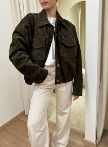 Shop Online Bomber vera pelle scamosciata verde militare Vicolo