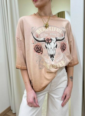 Shop Online T-shirt oversize pesca stampa teschio e rose HaveOne