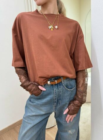 Shop Online T-shirt maniche pizzo tabacco Vicolo