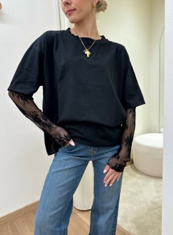 Shop Online T-shirt maniche pizzo nera SusyMix