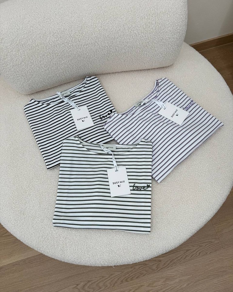Maglia a righe bianca e lilla ricamo Susy Mix Shop Online Maglia a righe bianca e lilla ricamo Susy Mix