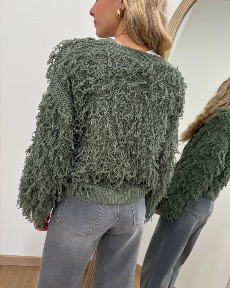 Cardigan in maglia con sfrangiature salvia HaveOne Shop Online Cardigan in maglia con sfrangiature salvia HaveOne