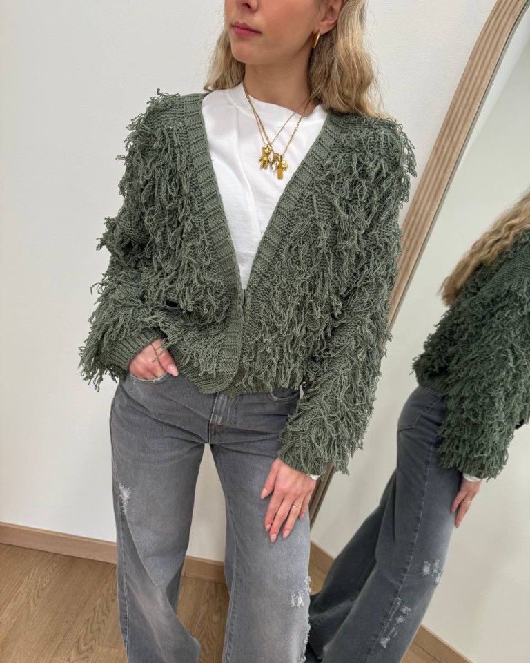 Cardigan in maglia con sfrangiature salvia HaveOne Shop Online Cardigan in maglia con sfrangiature salvia HaveOne