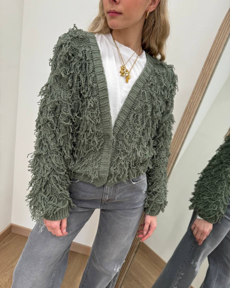 Cardigan in maglia con sfrangiature salvia HaveOne Shop Online Cardigan in maglia con sfrangiature salvia HaveOne